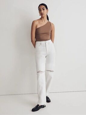 Madewell Baggy Straight Jeans Ripped Edition Tile White 28P Petite